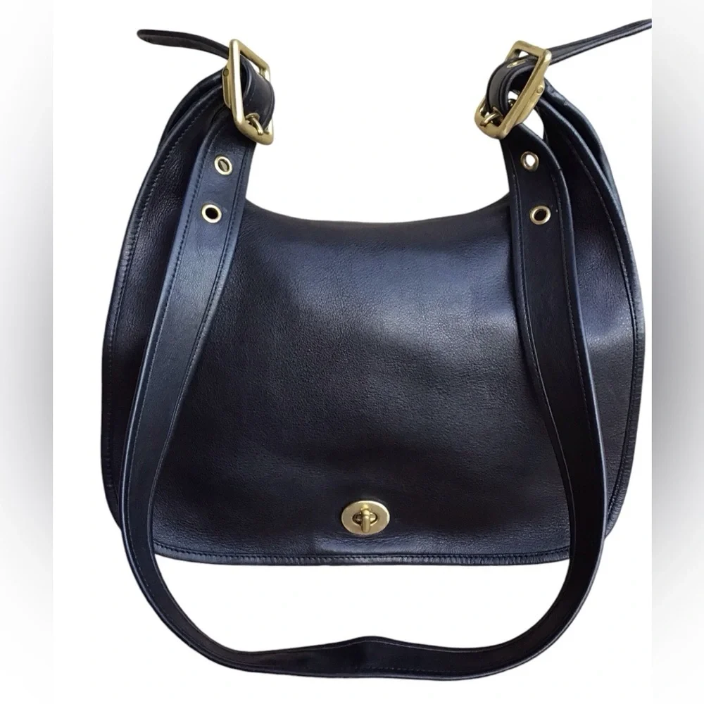 COACH Vintage Legacy Crescent Black Leather Flap Bag